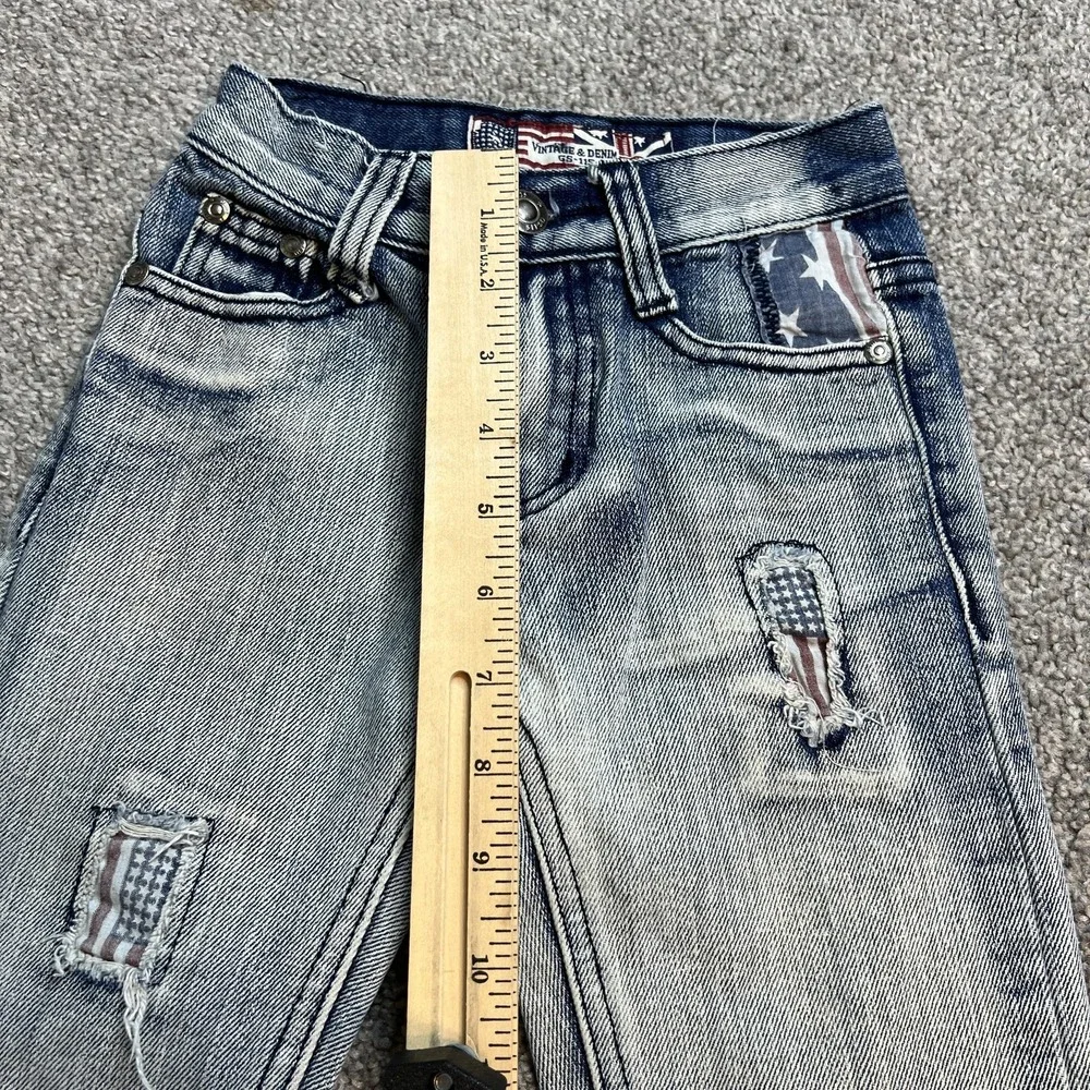 Vintage & Denim Jeans Boys 4 Light‎ Wash Distressed American Flag Patch Straight